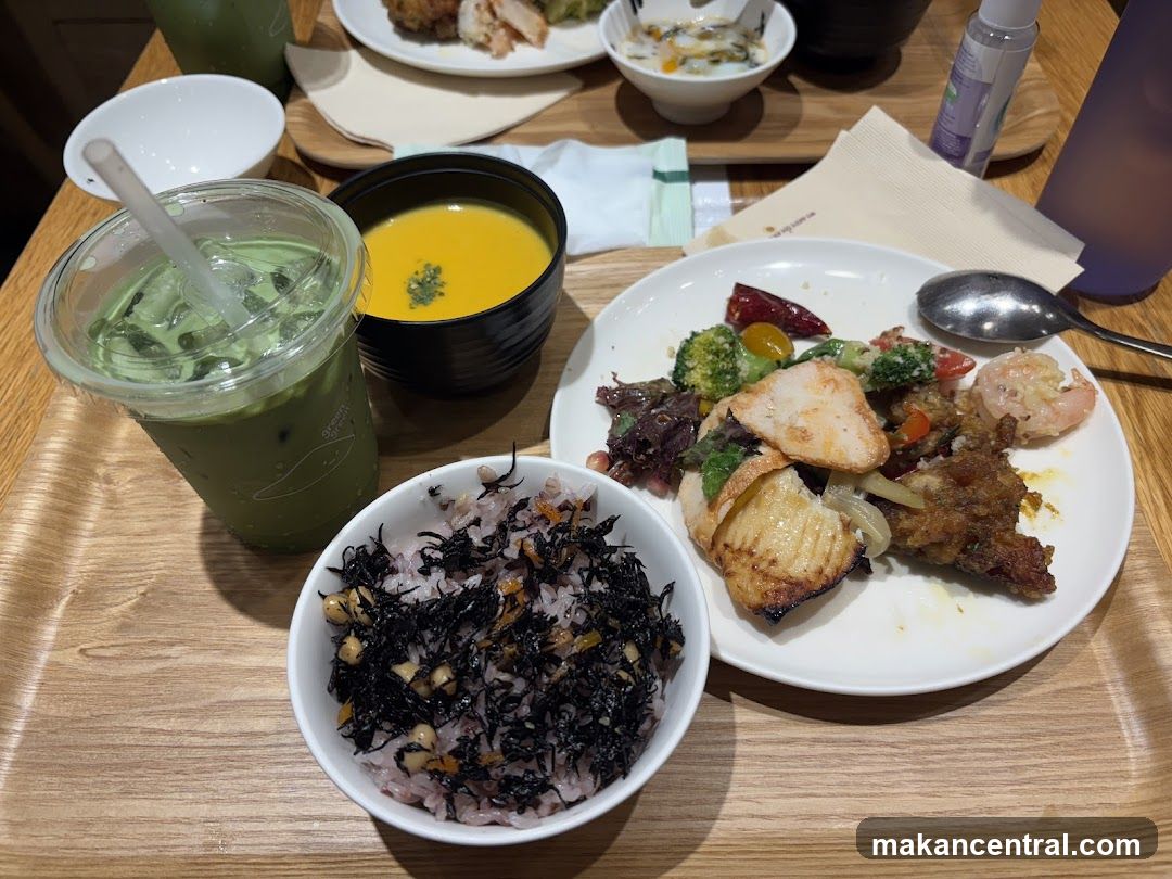 Meal with Green Tea and Soup
