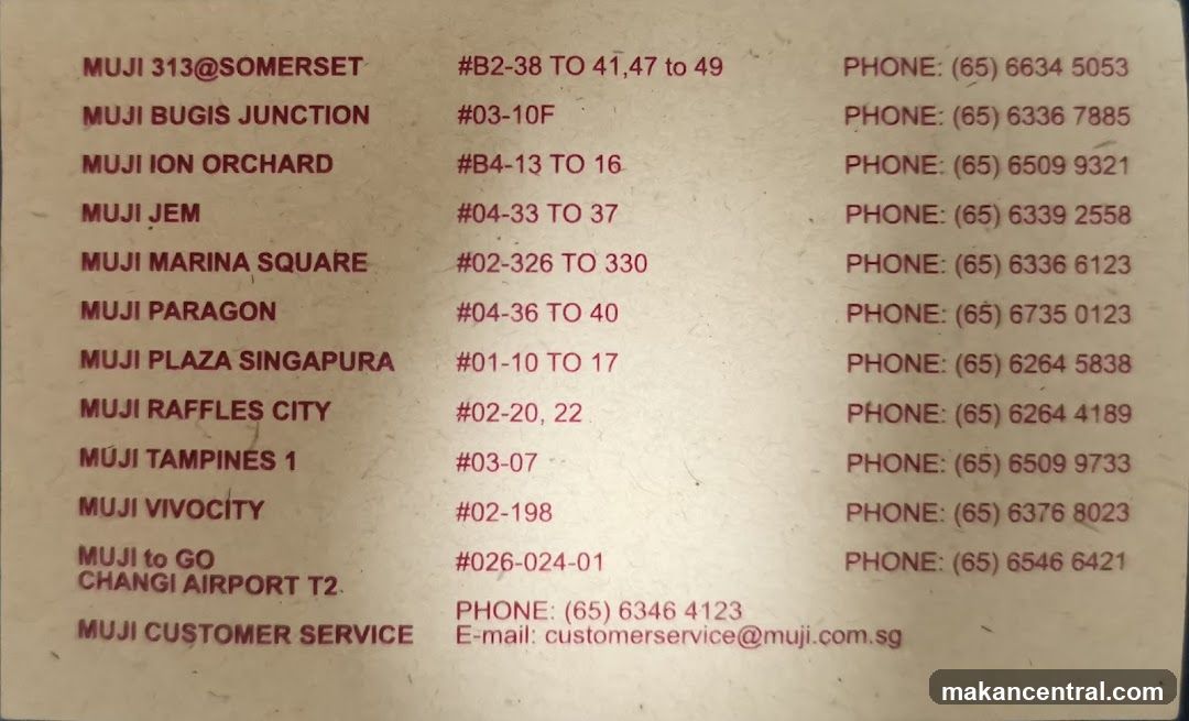 MUJI Store Locations and Contact Information