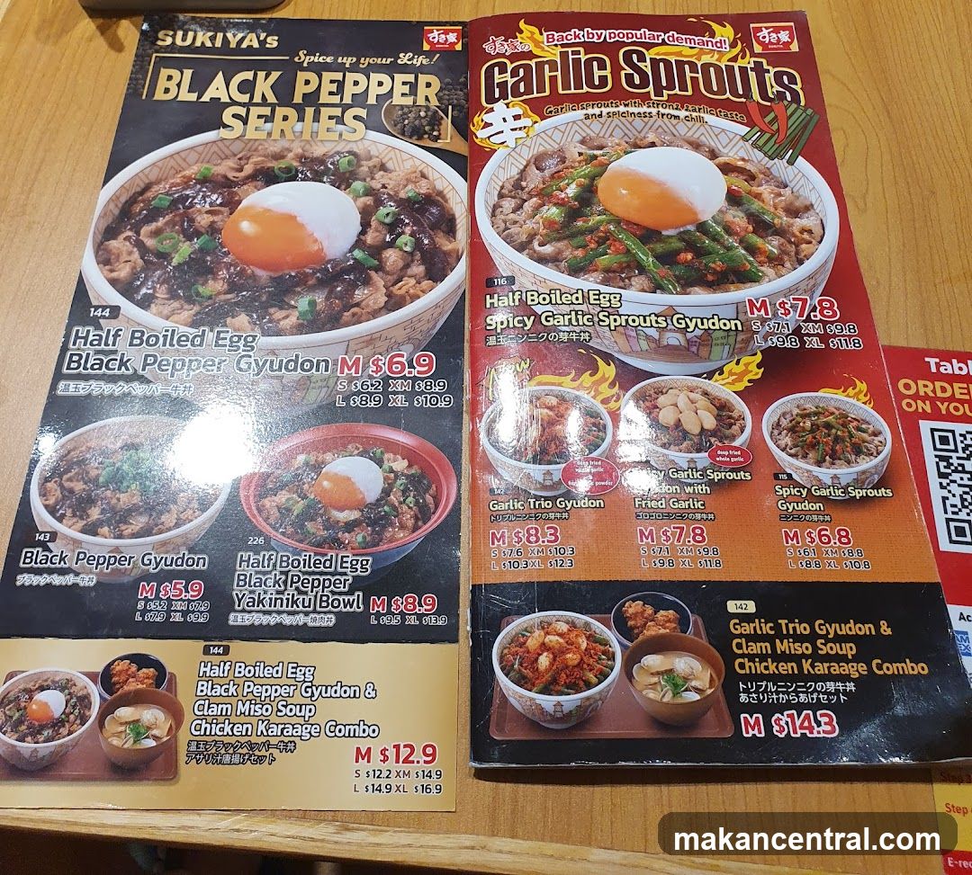 Sukiya's Black Pepper Series & Garlic Sprouts Menu