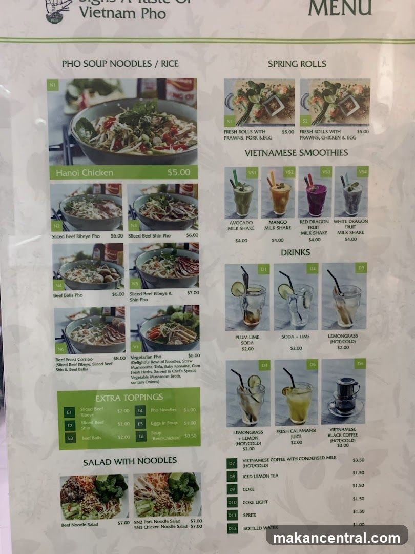 Vietnam Pho Menu