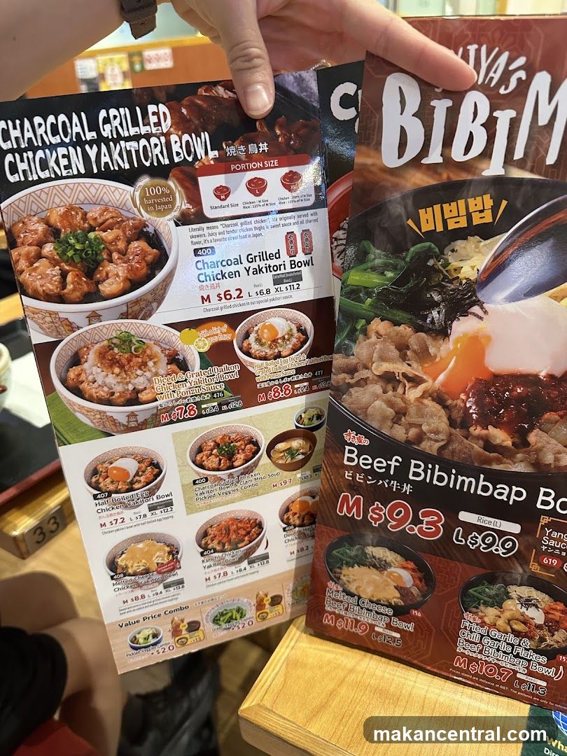 Charcoal Grilled Chicken Yakitori Bowl and Beef Bibimbap Bowl Menu