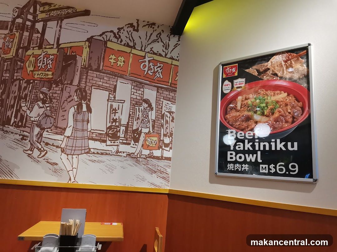 Restaurant Interior with Mural and Menu Board