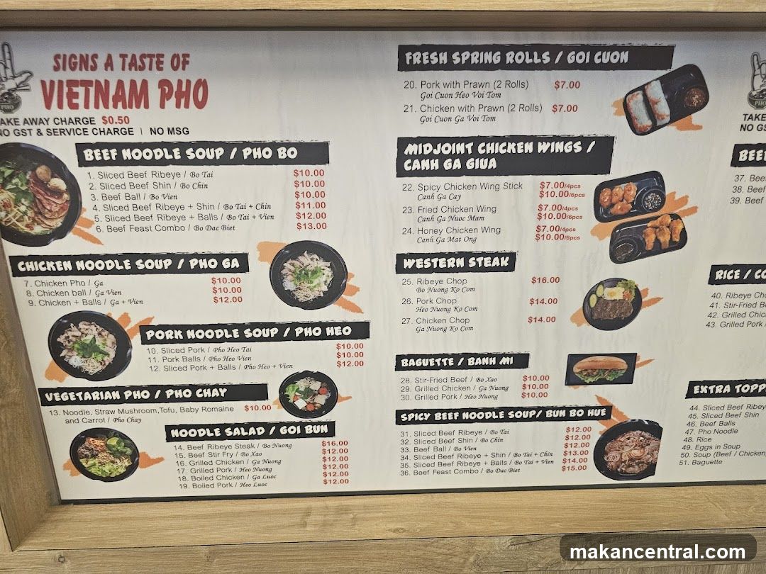 VIETNAM PHO Menu