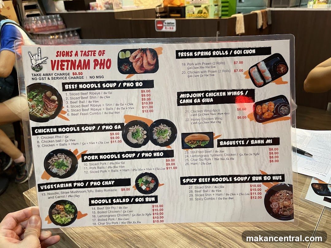 VIETNAM PHO MENU
