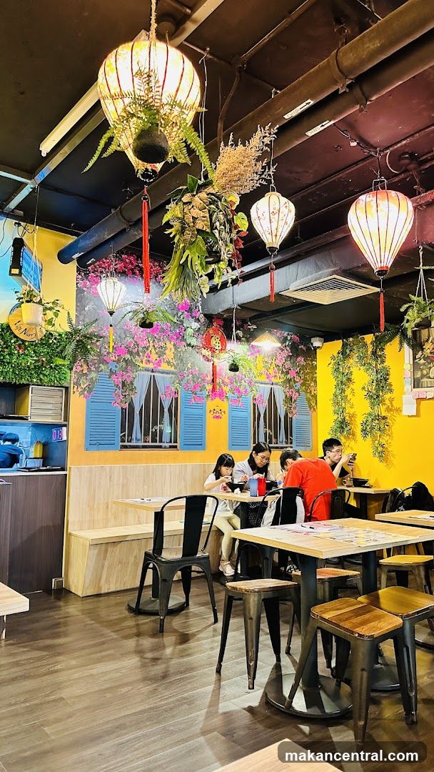Restaurant Interior with Lanterns and Plants