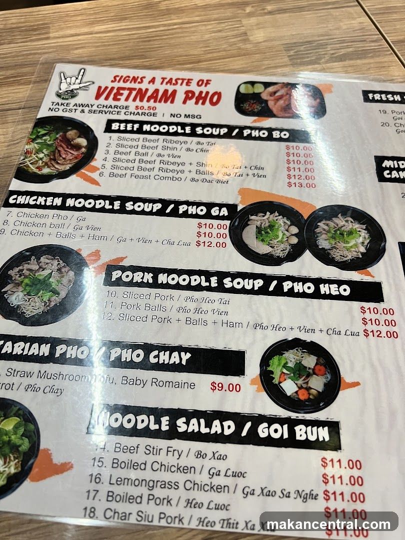 VIETNAM PHO MENU
