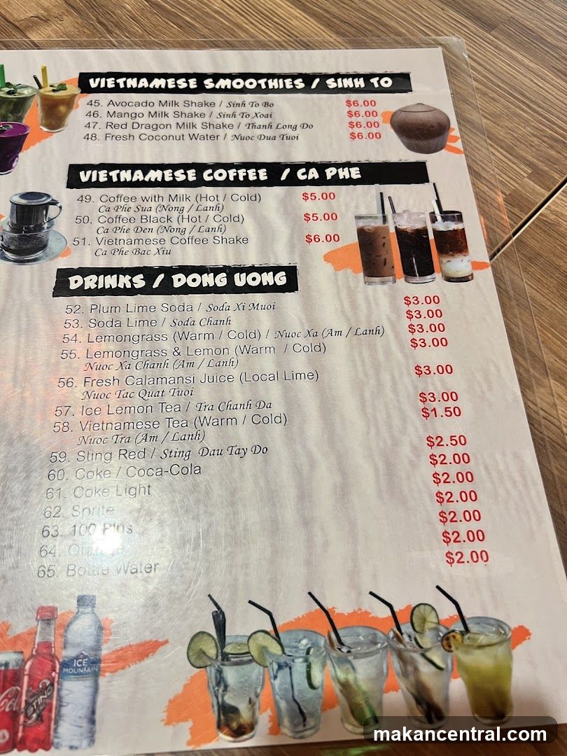 Vietnamese Smoothies, Coffee, and Drinks Menu