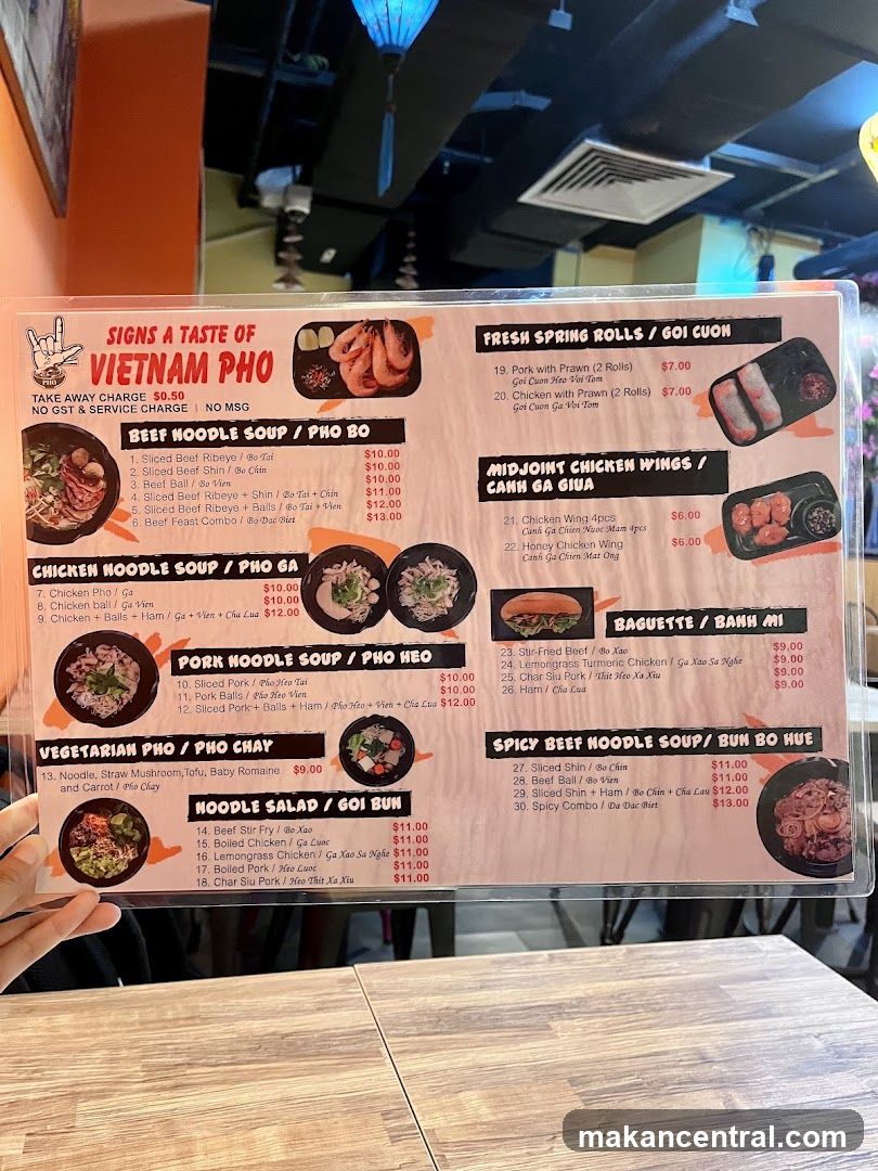 Vietnam Pho Menu