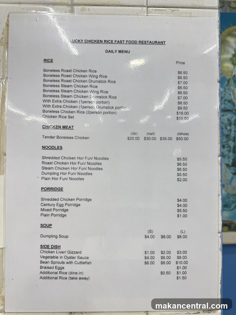 LUCKY CHICKEN RICE FAST FOOD RESTAURANT DAILY MENU