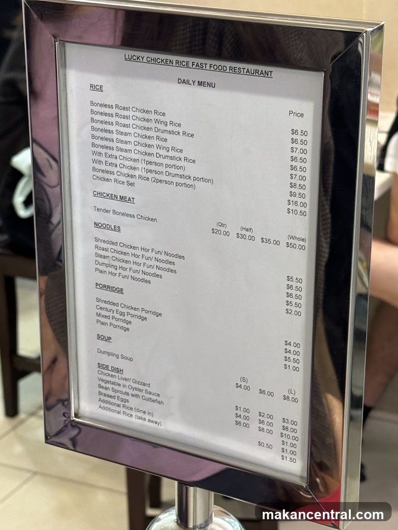 LUCKY CHICKEN RICE FAST FOOD RESTAURANT DAILY MENU