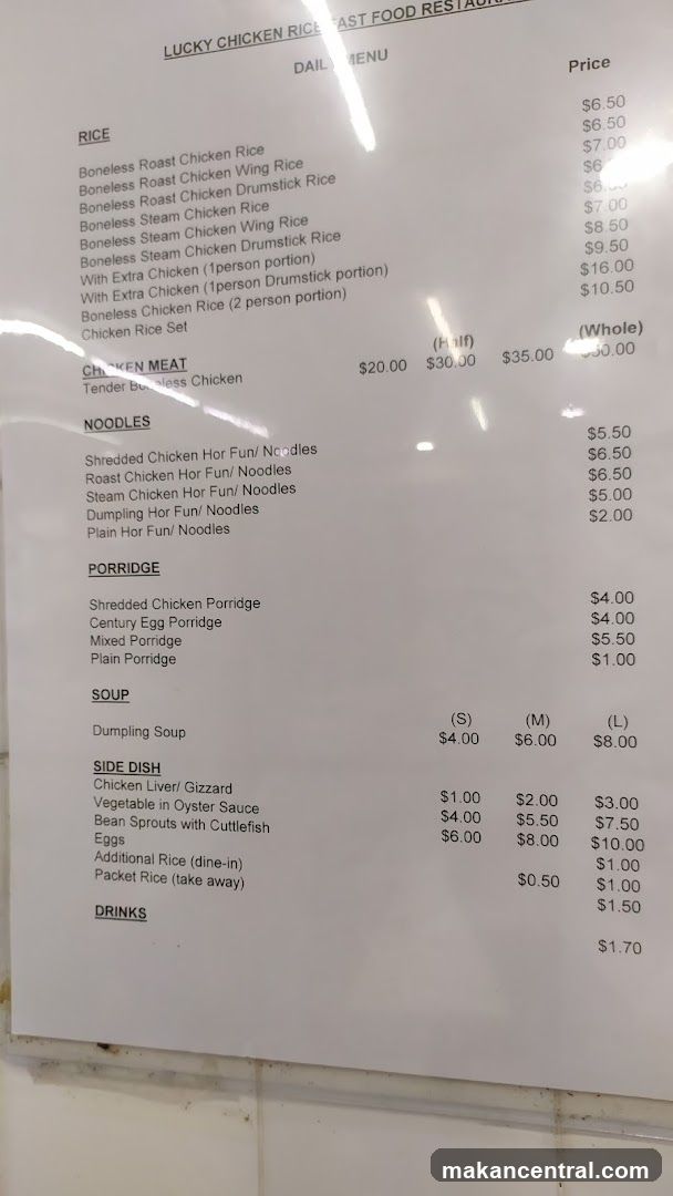 LUCKY CHICKEN RICE FAST FOOD RESTAURANT DAILY MENU