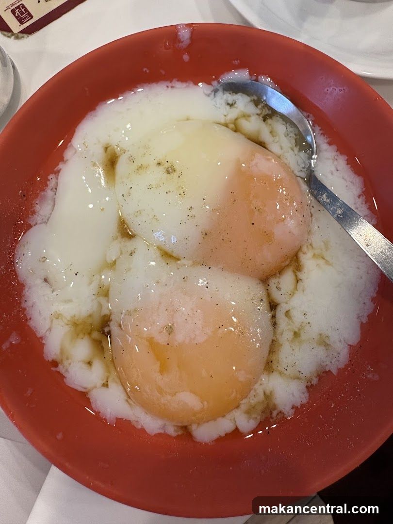 Soft-boiled eggs with soy sauce and pepper