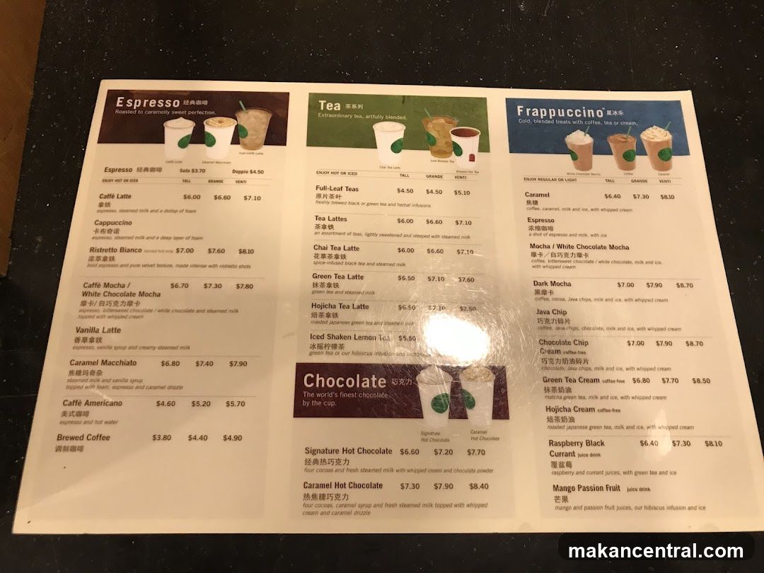 Espresso, Tea, and Frappuccino Menu
