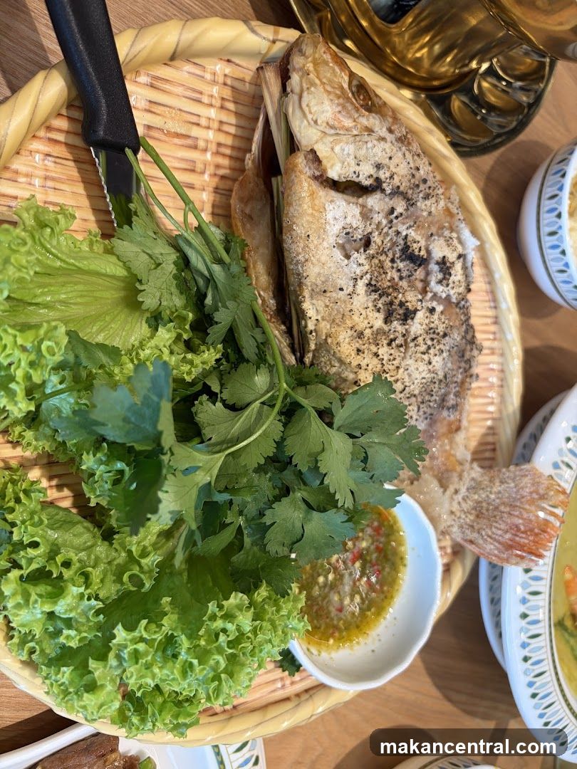 Whole Fried Fish with Herbs and Sauce