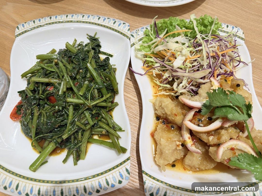 Fried Fish and Stir-Fried Water Spinach