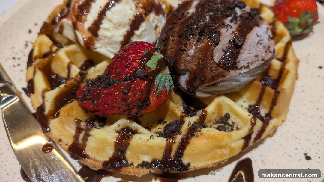 Waffle with Ice Cream and Strawberries