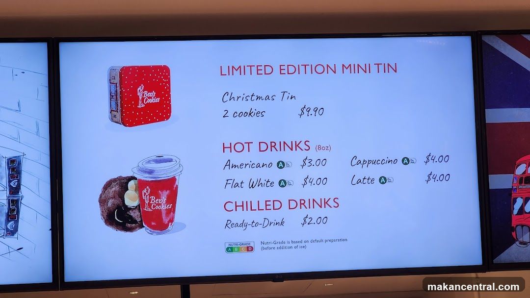 Ben's Cookies Menu