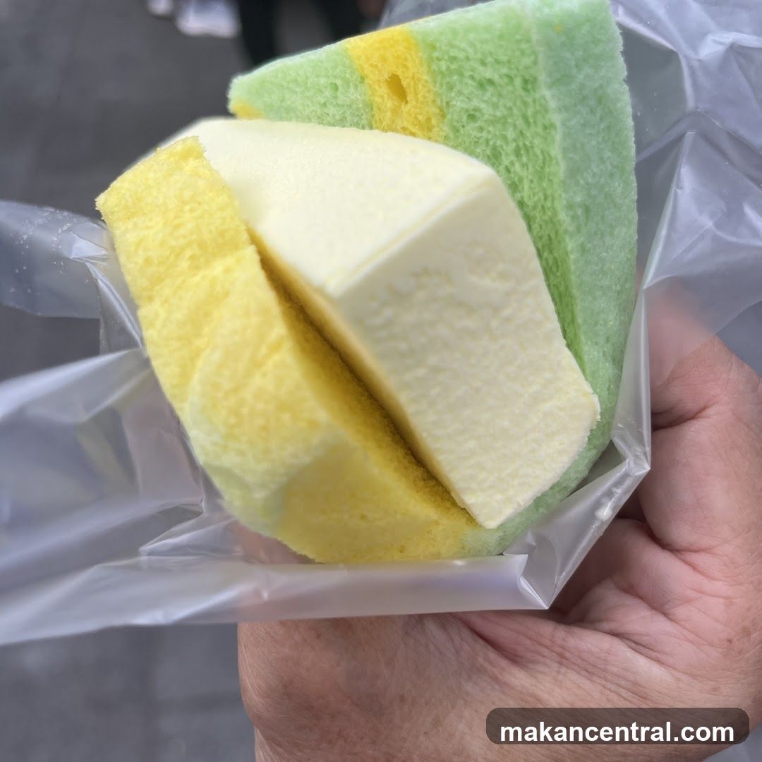 Butter cake with green and yellow sponge cake
