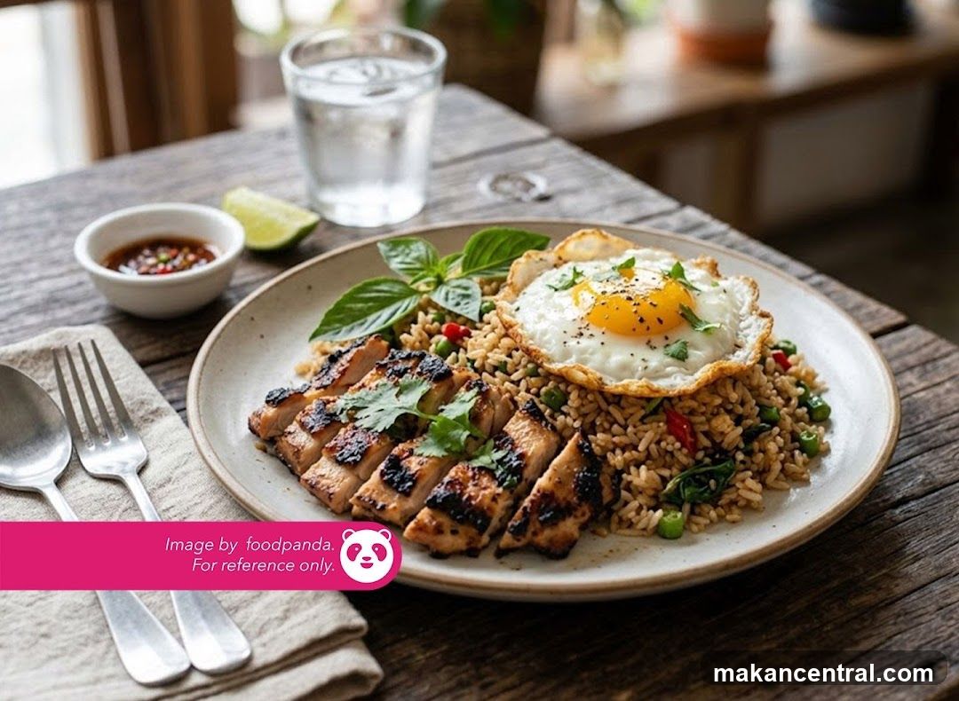 Fried Rice with Grilled Chicken and Fried Egg