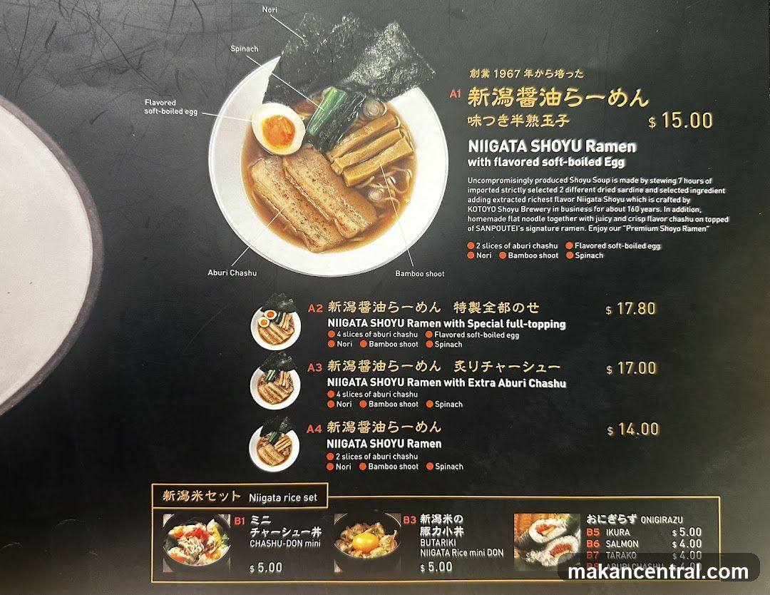 NIIGATA SHOYU Ramen Menu