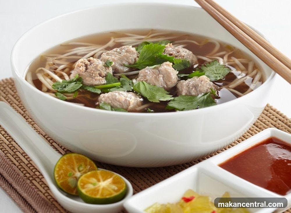 Bowl of Noodle Soup with Meatballs