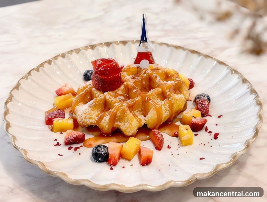 Waffle with Fruit and Syrup
