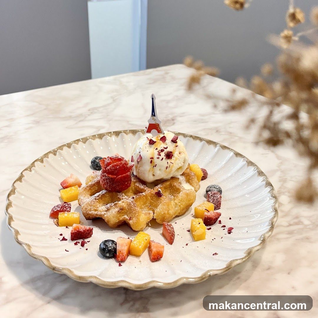 Waffle with Ice Cream and Fruit