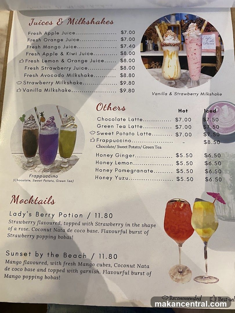 Cafe de Paris Menu