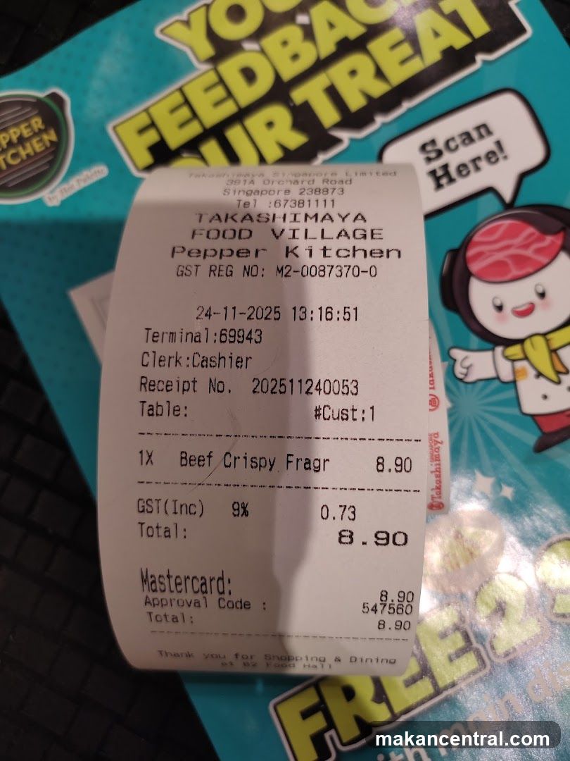 Receipt from Pepper Kitchen