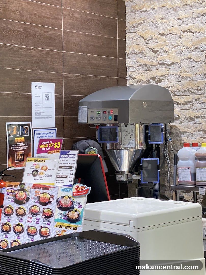 Food establishment interior with menu and equipment