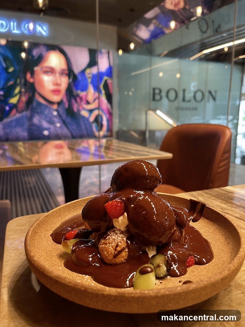 Dessert with Chocolate Sauce and Fruit