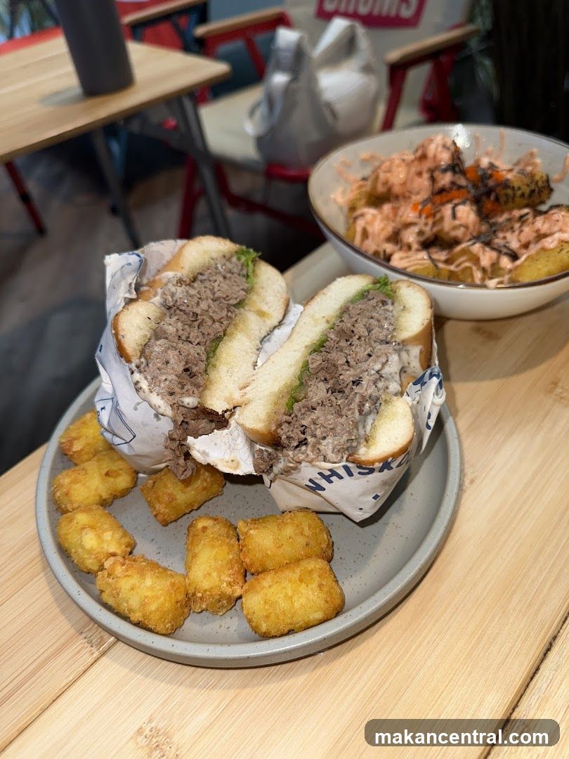Cheesesteak Sandwich and Tots