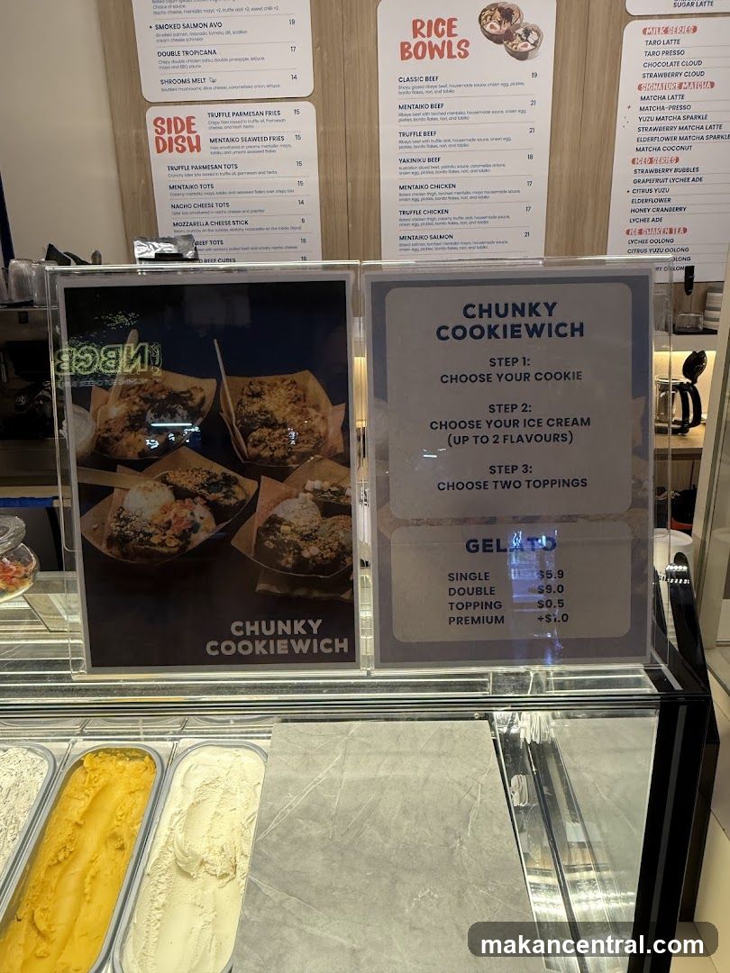 Chunky Cookiewich and Gelato Menu