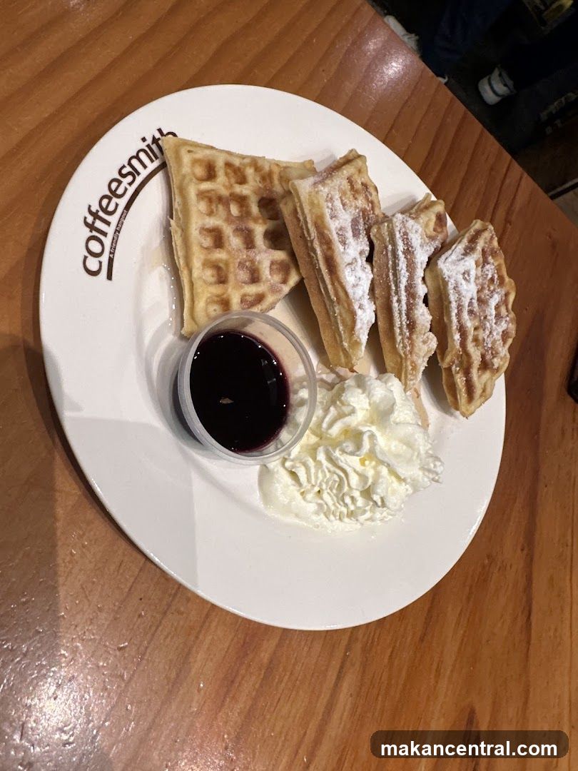 Waffles with Whipped Cream and Berry Compote
