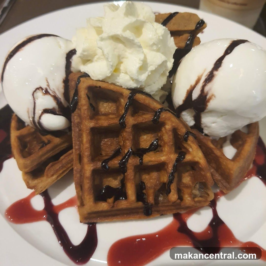 Waffles with Ice Cream and Whipped Cream