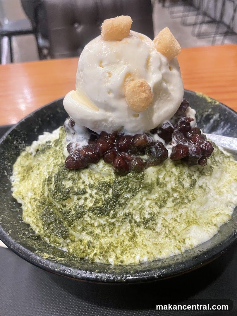 Matcha Bingsu with Ice Cream and Red Beans