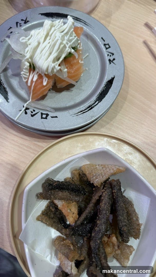 Salmon Sushi and Crispy Fish Skin