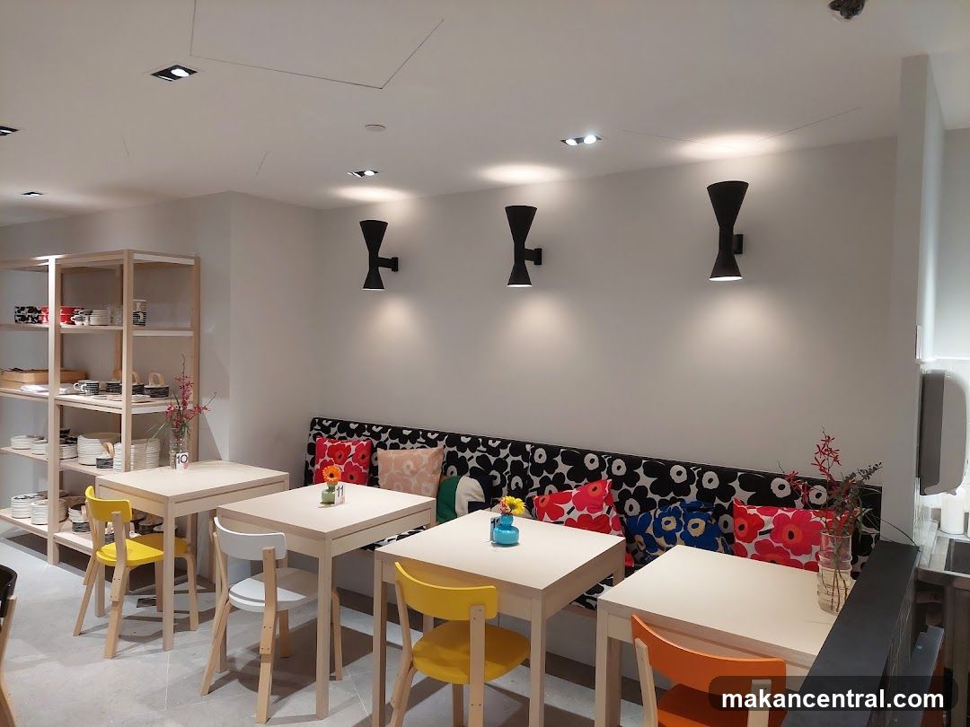 Cafe Interior with Seating and Shelving
