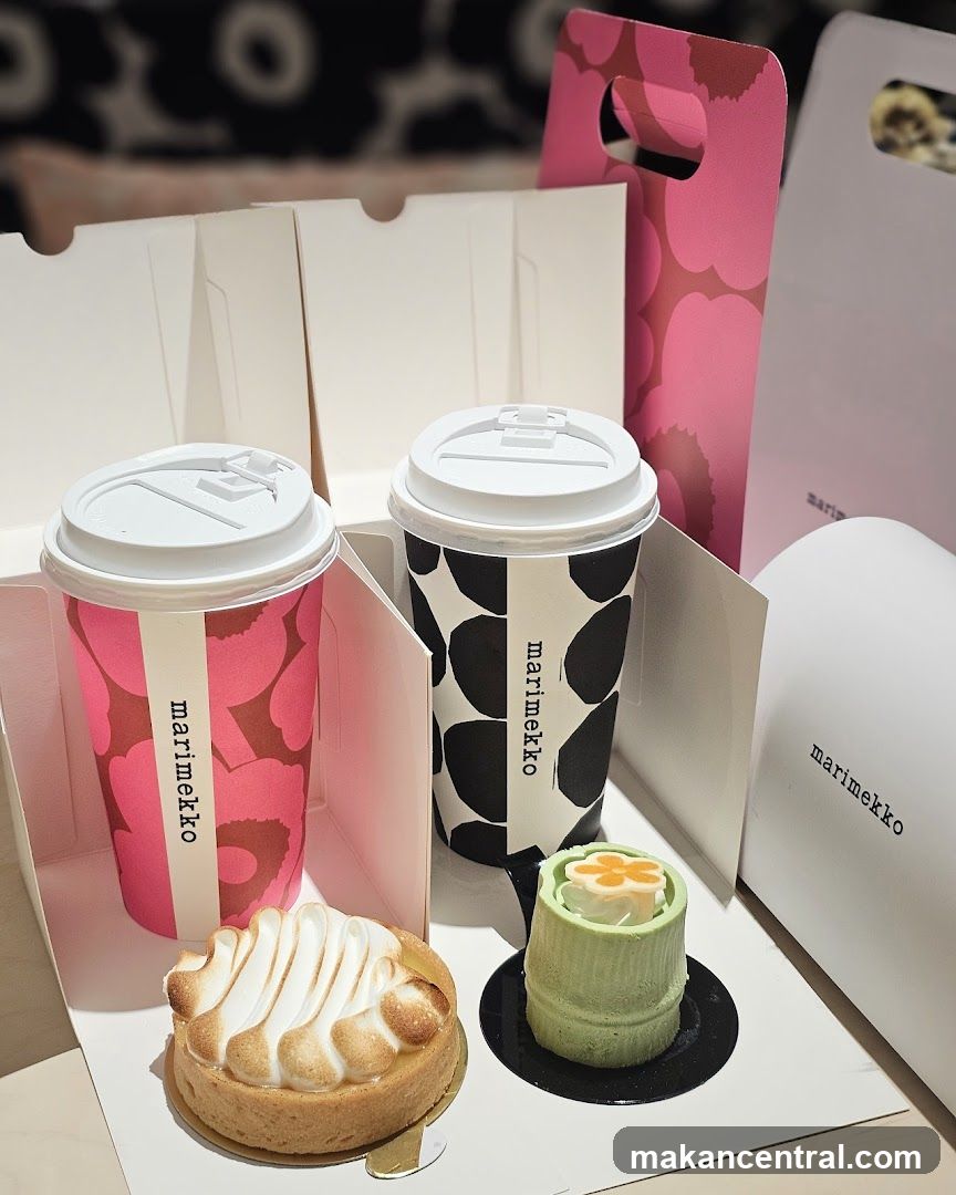 Marimekko branded coffee cups and desserts