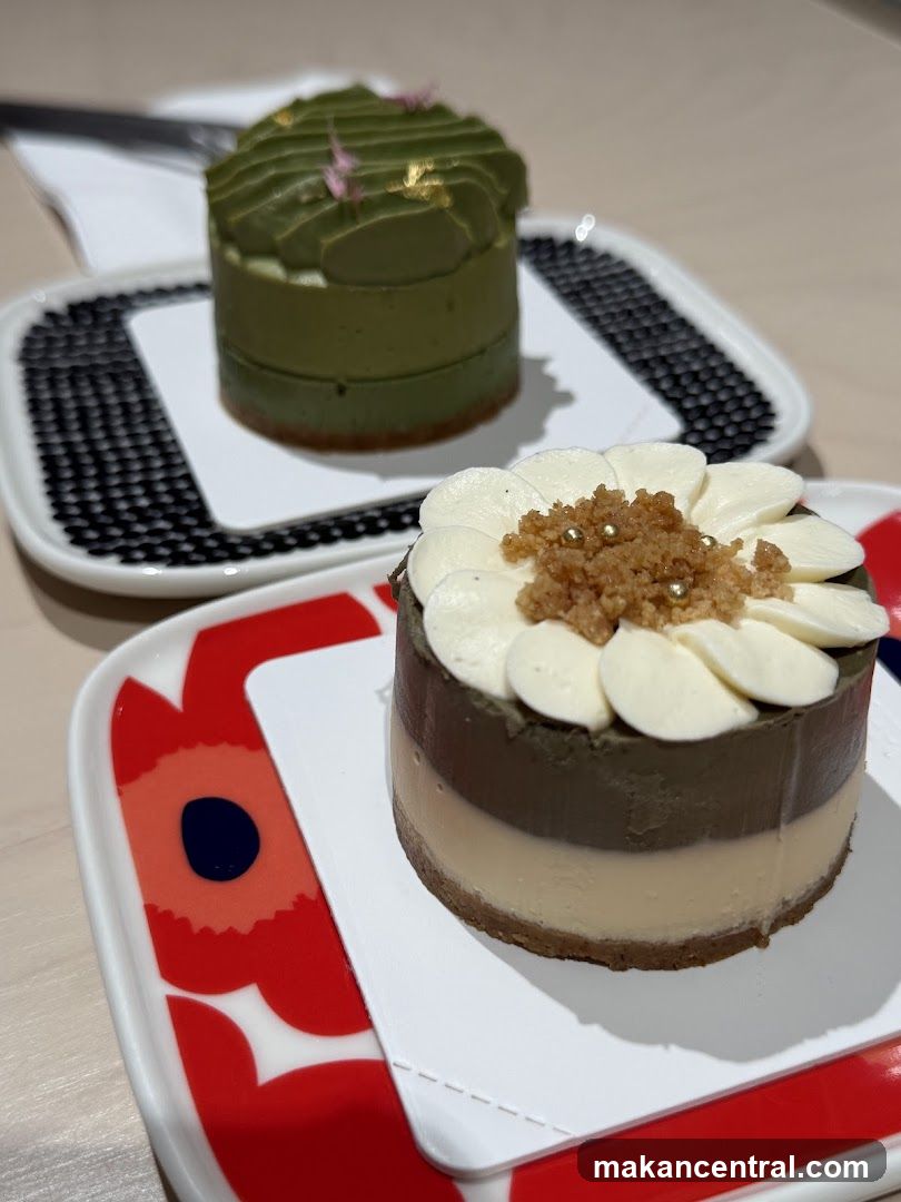 Two small cakes on decorative plates