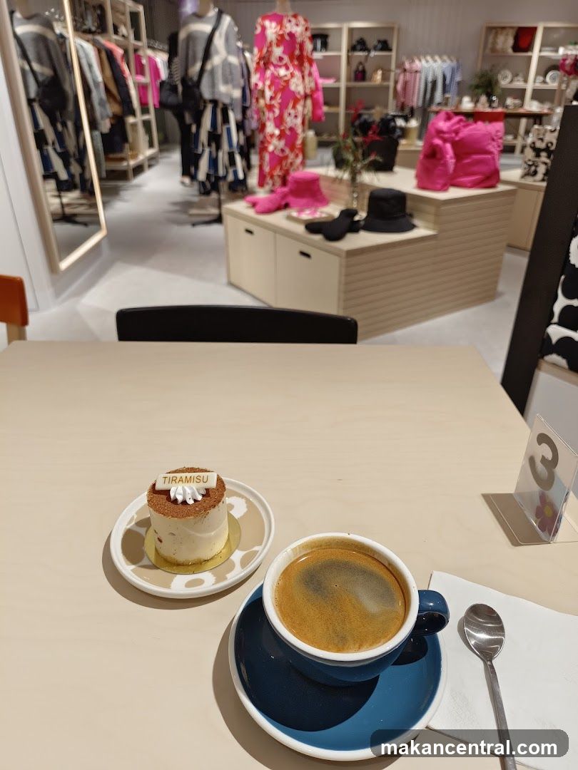 Coffee and Tiramisu in a Boutique