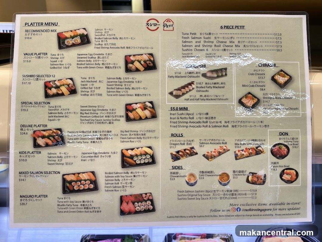 Sushiro Petit Menu