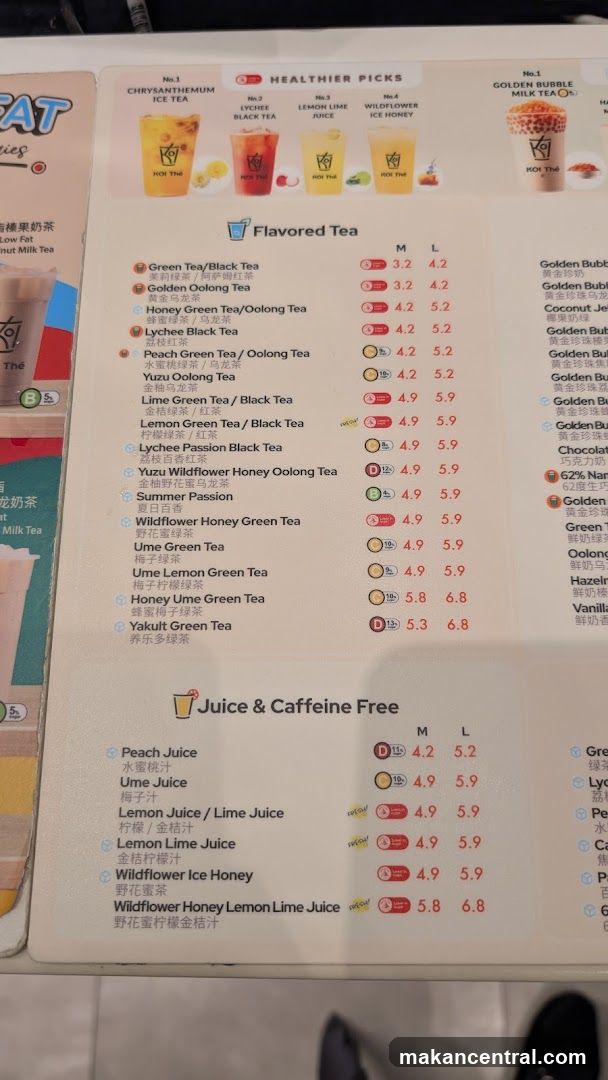 KOI Thé Menu