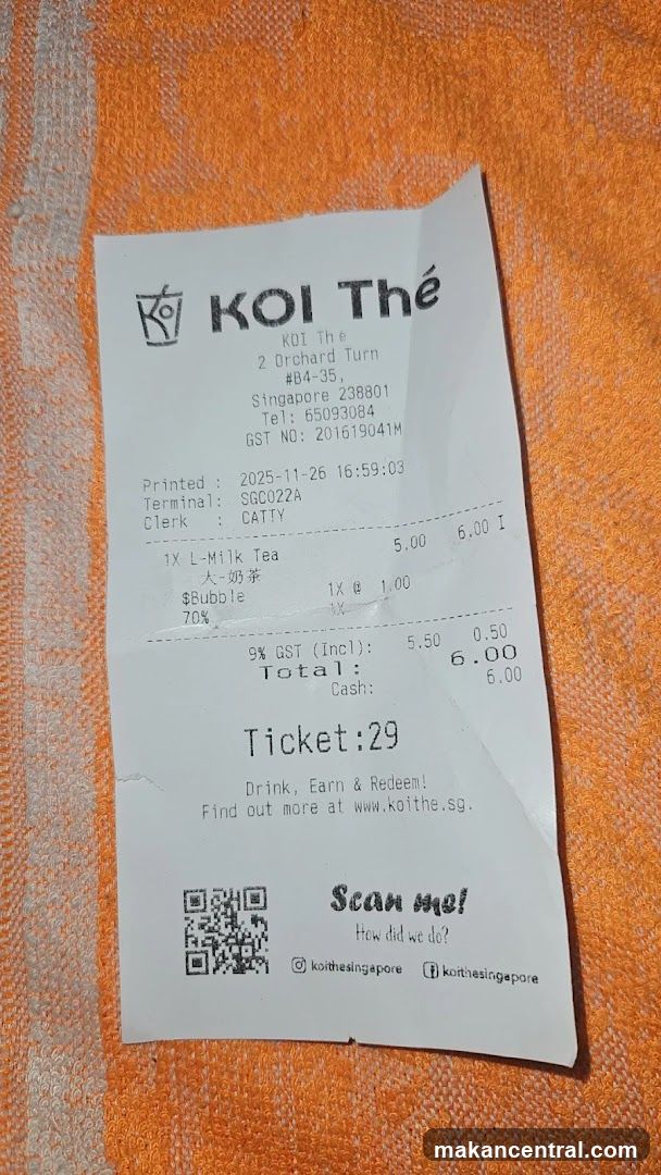 KOI Thé Receipt
