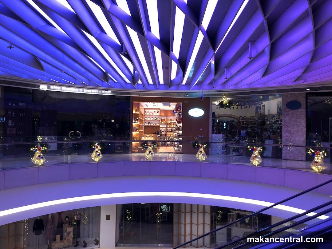 Interior of a shopping mall with festive decorations
