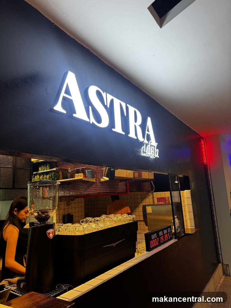 Coffee shop counter with signage