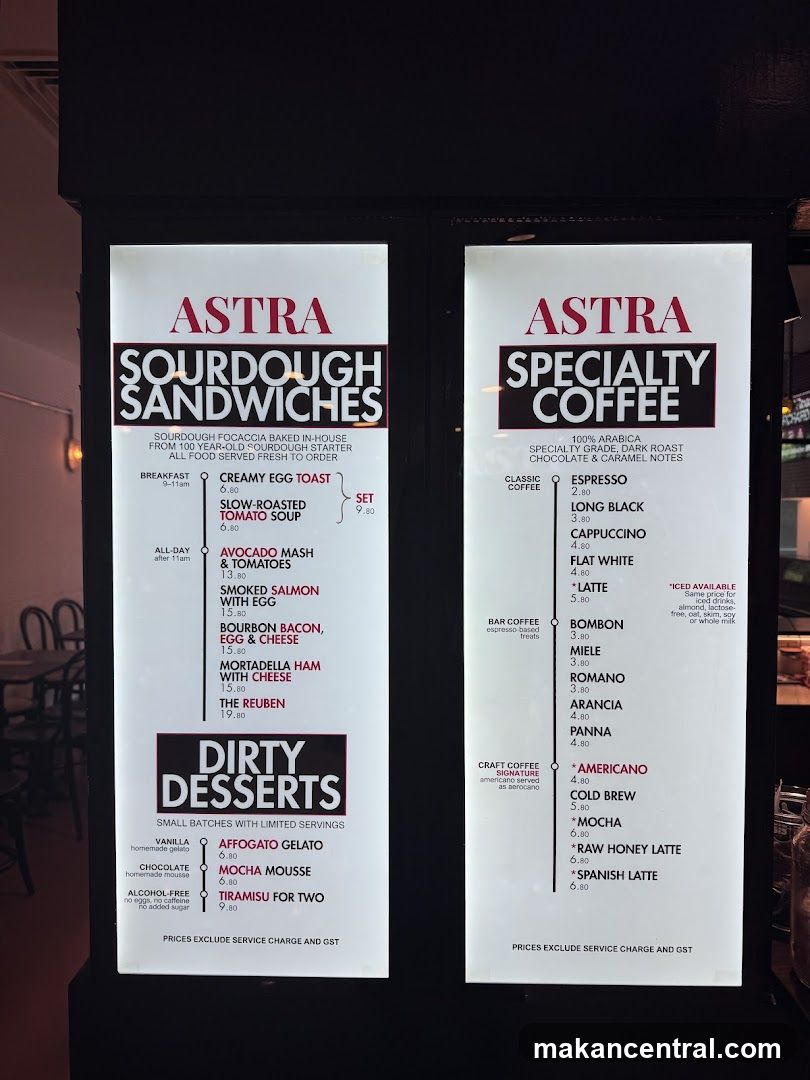 Astra Sourdough Sandwiches and Specialty Coffee Menu