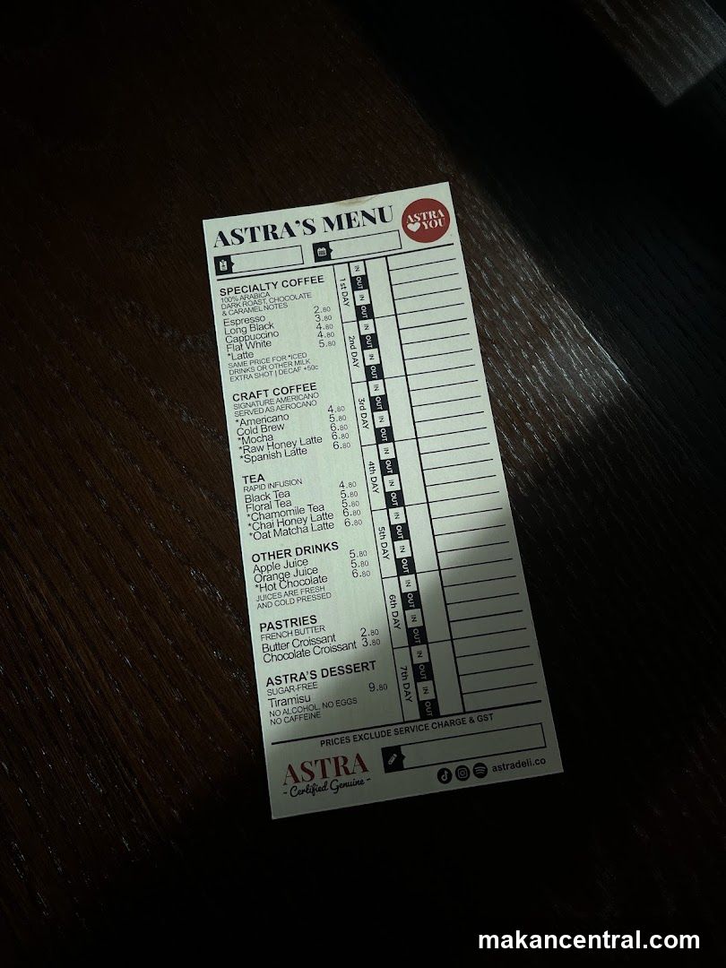 ASTRA'S MENU