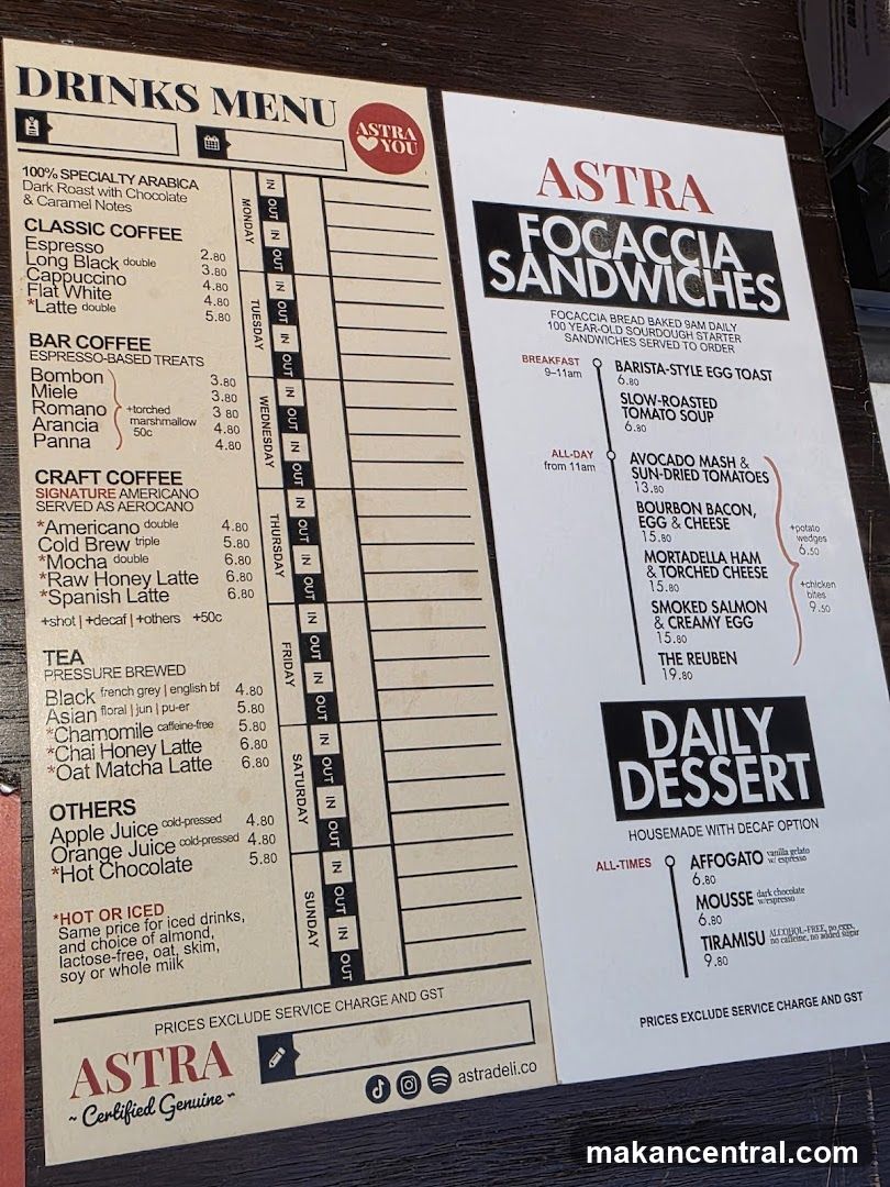 Drinks Menu & Focaccia Sandwiches