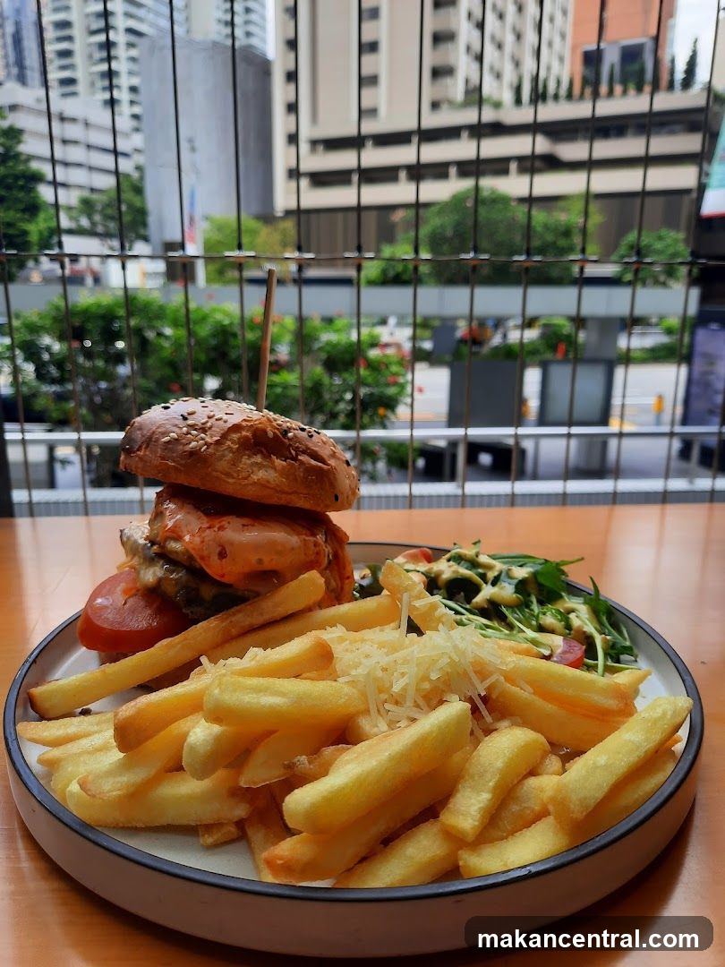 Burger, Fries, and Salad